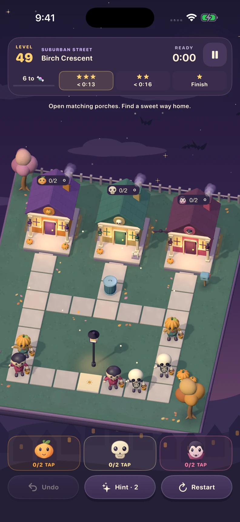 Costumed kids and Halloween houses in Trick or Treat